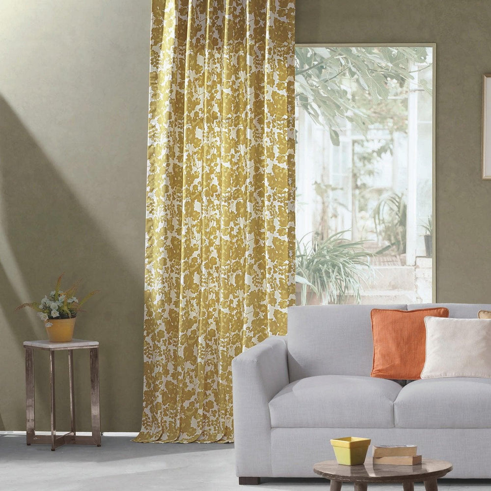 Fleur Gold Printed Cotton Custom Curtain - HalfPriceDrapes.com