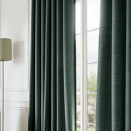 Focal Green Textured Faux Linen Custom Curtain
