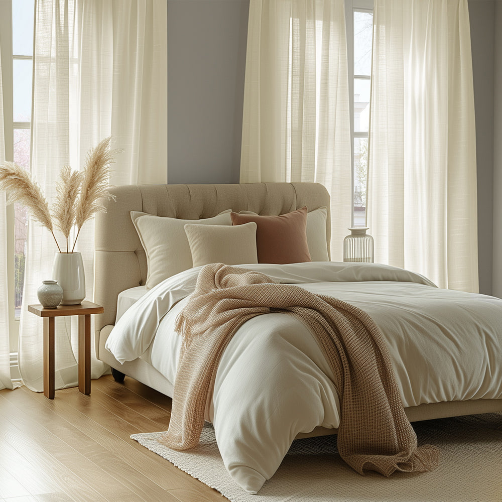 Gardenia Textured Faux Linen Sheer Custom Curtain