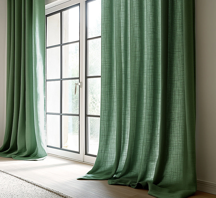 Green Classic Faux Linen Custom Curtain