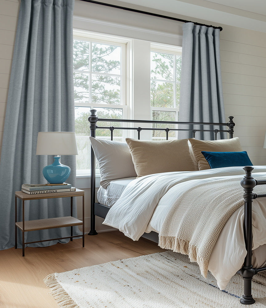 Gulf Blue Textured Bellino Custom Curtain