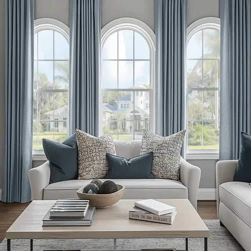 Gulf Blue Bellino Textured Faux Linen Custom Curtain