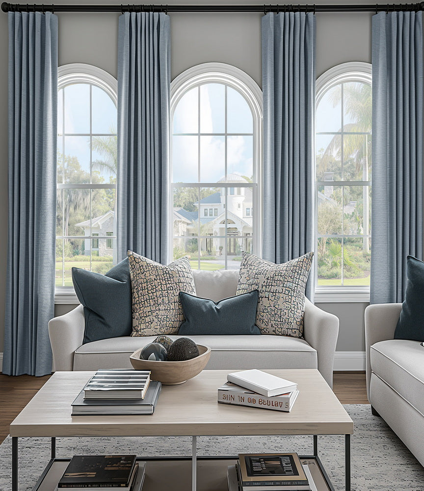 Gulf Blue Textured Bellino Custom Curtain