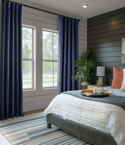 Indigo Textured Faux Linen Custom Curtain