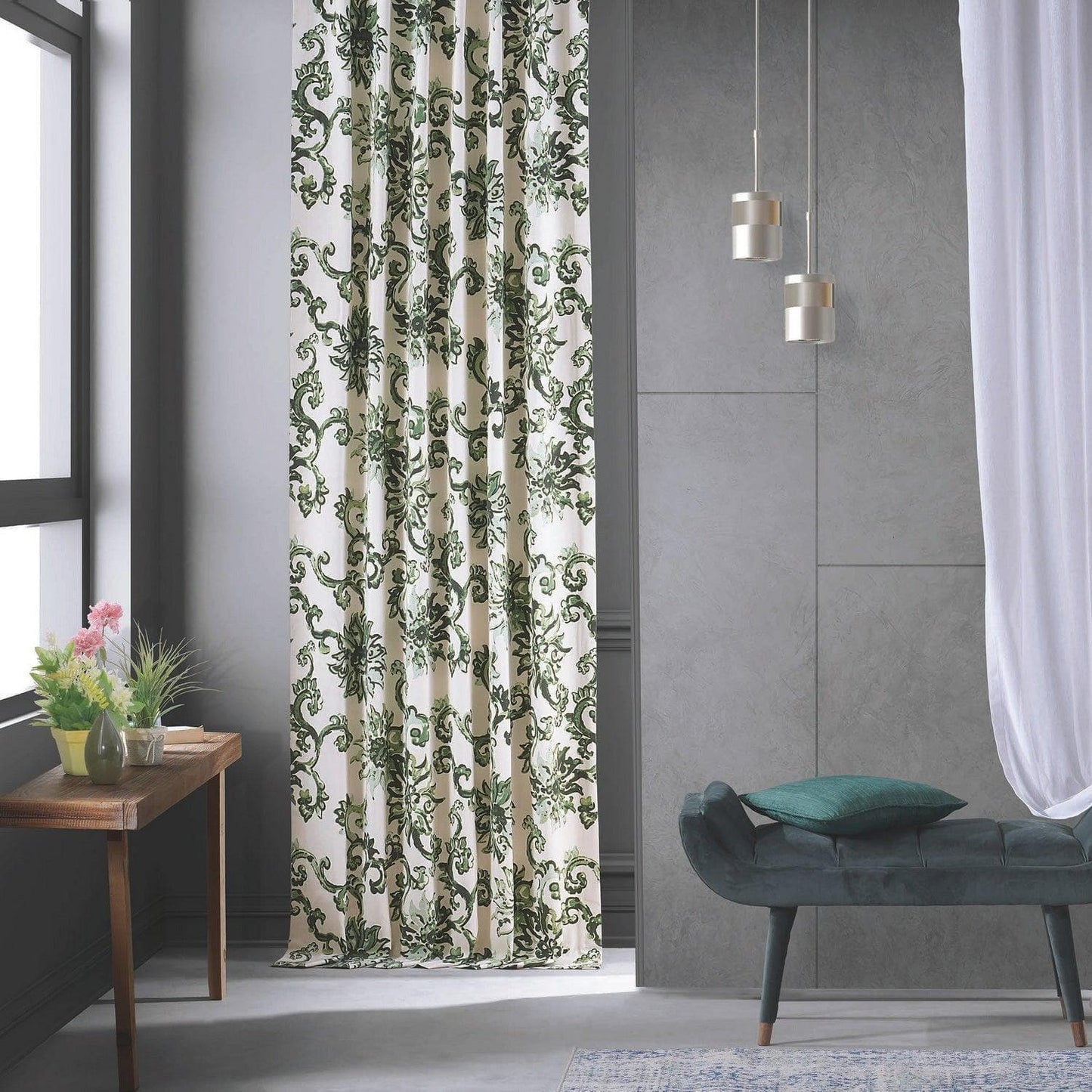 Indonesian Green Printed Cotton Custom Curtain - HalfPriceDrapes.com