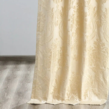 Magdelena Champagne Beige Damask Faux Silk Jacquard Custom Curtain