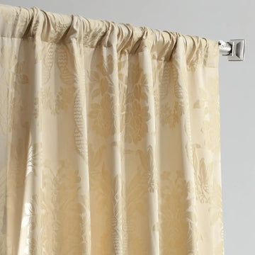 Magdelena Champagne Beige Damask Faux Silk Jacquard Custom Curtain