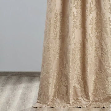 Magdelena Beige & Gold Damask Faux Silk Jacquard Custom Curtain