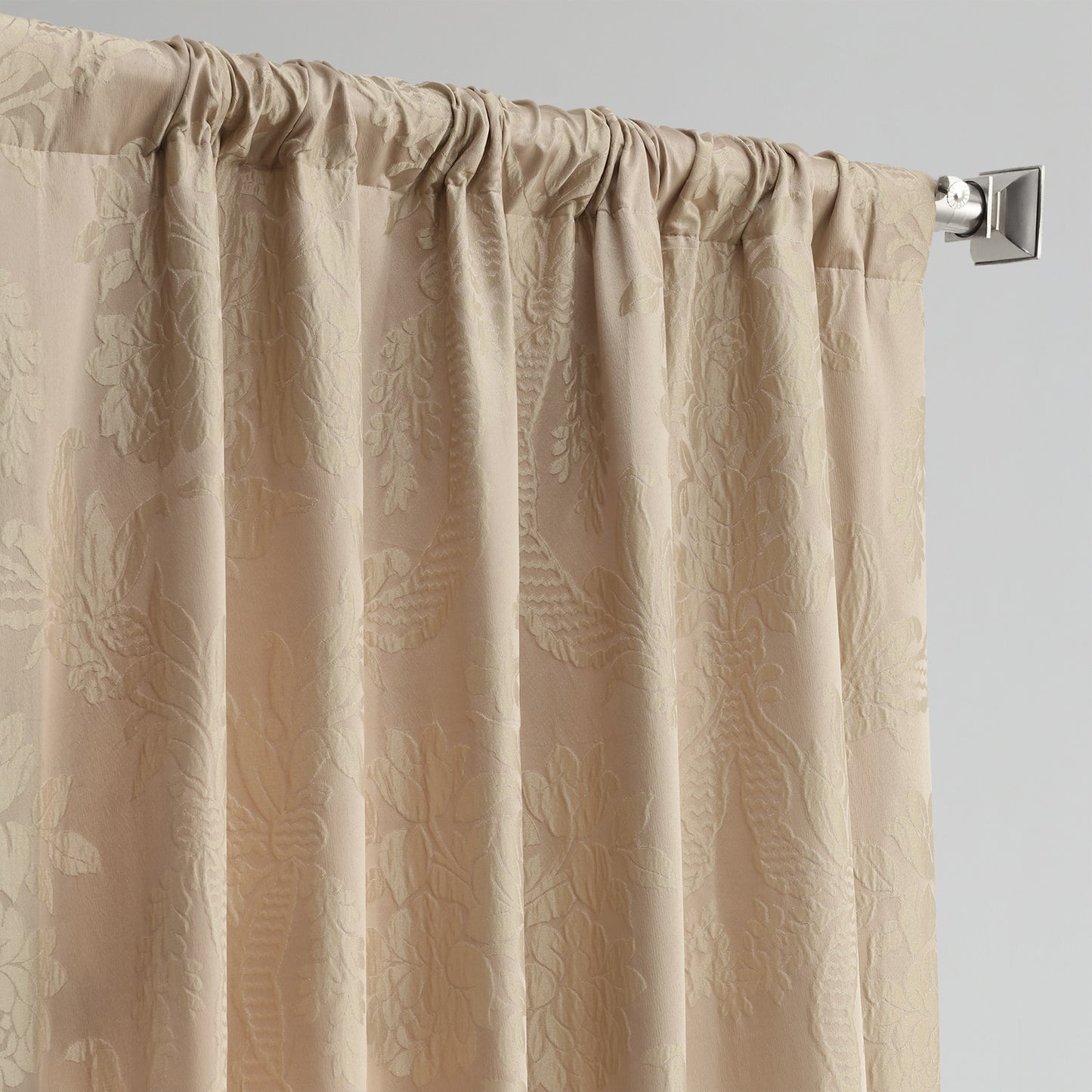 Magdelena Beige & Gold Damask Faux Silk Jacquard Custom Curtain