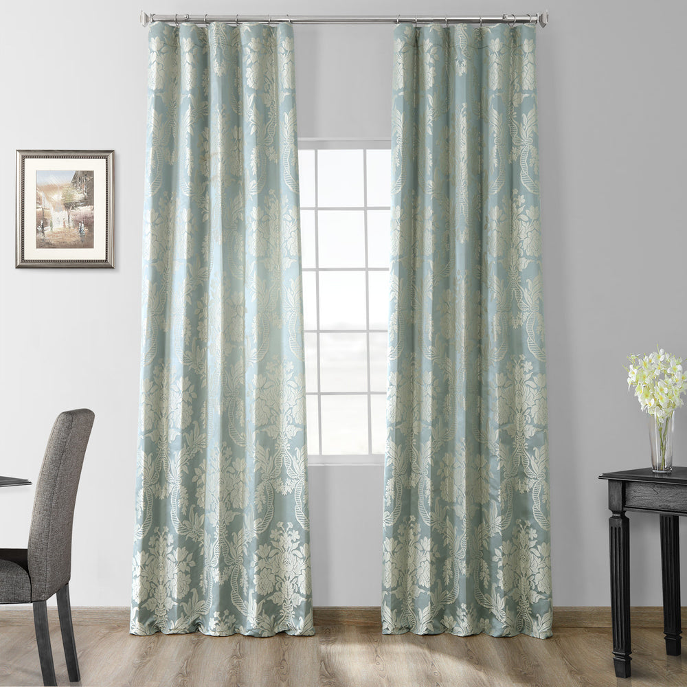 Magdelena Blue & Steel Damask Faux Silk Jacquard Custom Curtain
