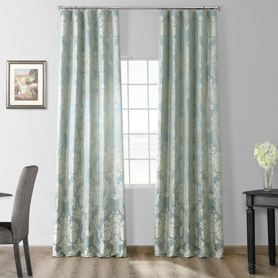 Magdelena Blue & Steel Damask Faux Silk Jacquard Custom Curtain