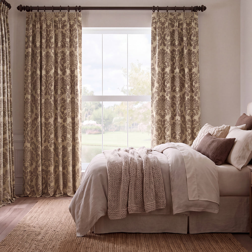 Astoria Taupe & Bronze Damask Faux Silk Jacquard Custom Curtain