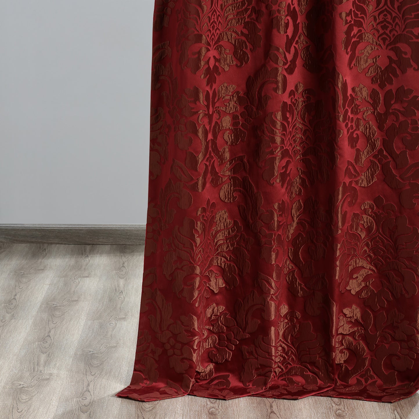 Astoria Red & Bronze Damask Faux Silk Jacquard Custom Curtain