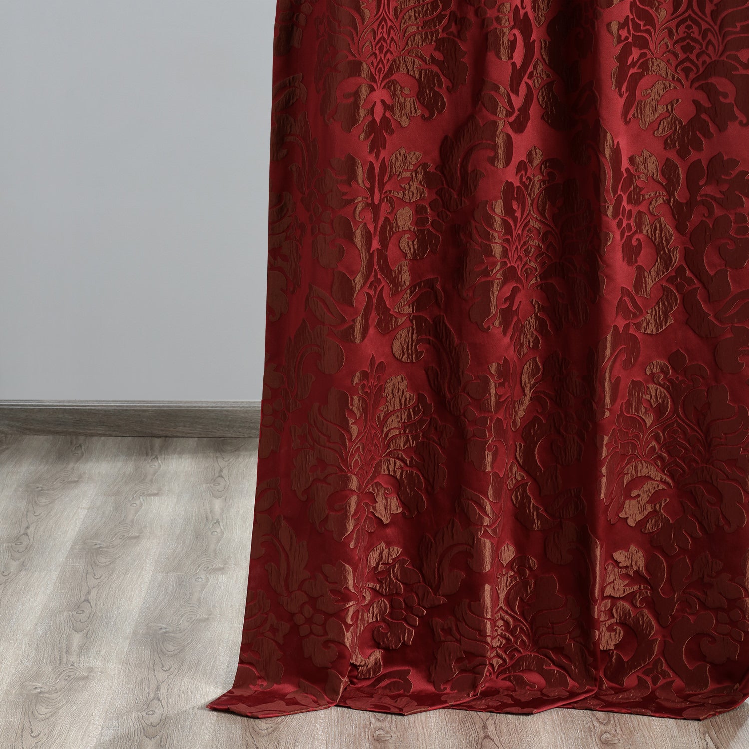 Astoria Red & Bronze Damask Faux Silk Jacquard Custom Curtain