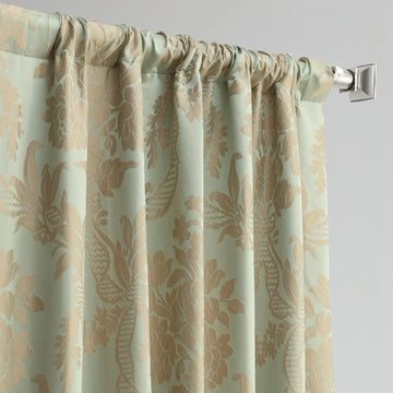 Magdelena Jade & Gold Damask Faux Silk Jacquard Custom Curtain