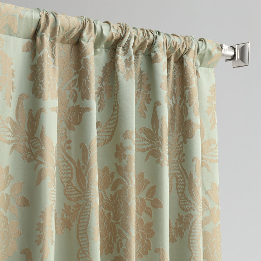 Magdelena Jade & Gold Damask Faux Silk Jacquard Custom Curtain