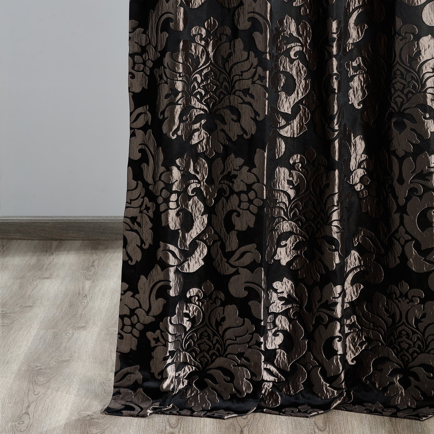 Astoria Black & Pewter Damask Faux Silk Jacquard Custom Curtain