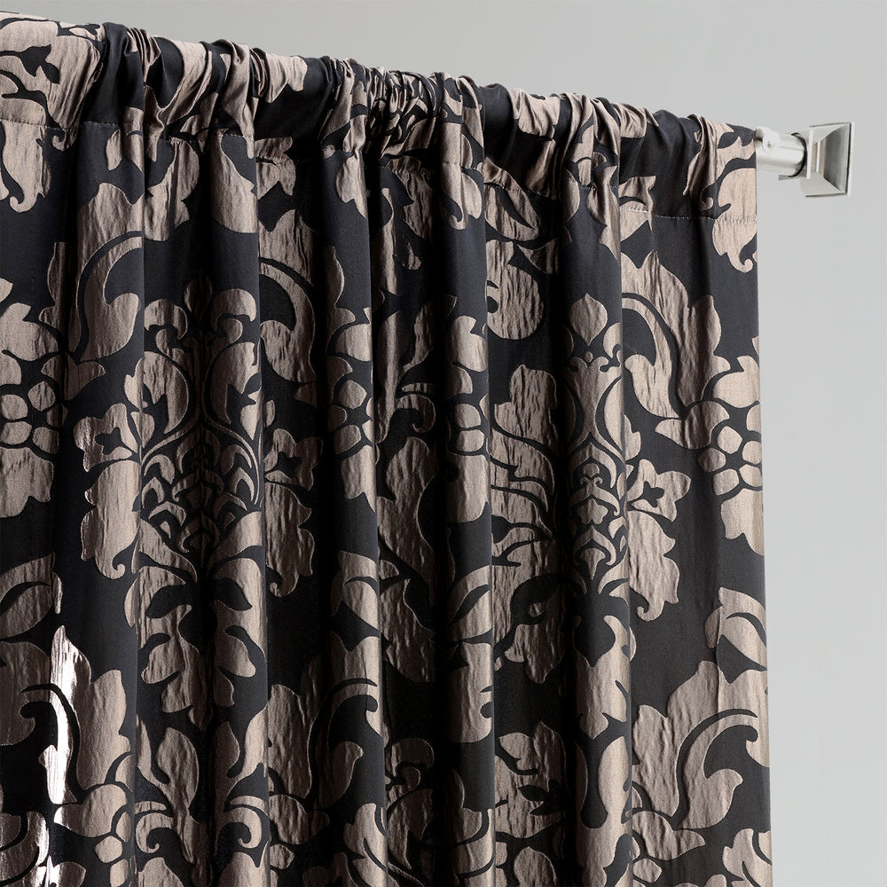 Astoria Black & Pewter Damask Faux Silk Jacquard Custom Curtain