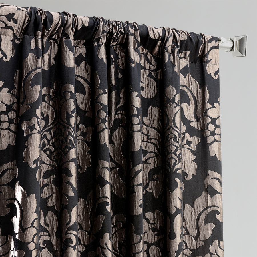 Astoria Black & Pewter Damask Faux Silk Jacquard Custom Curtain