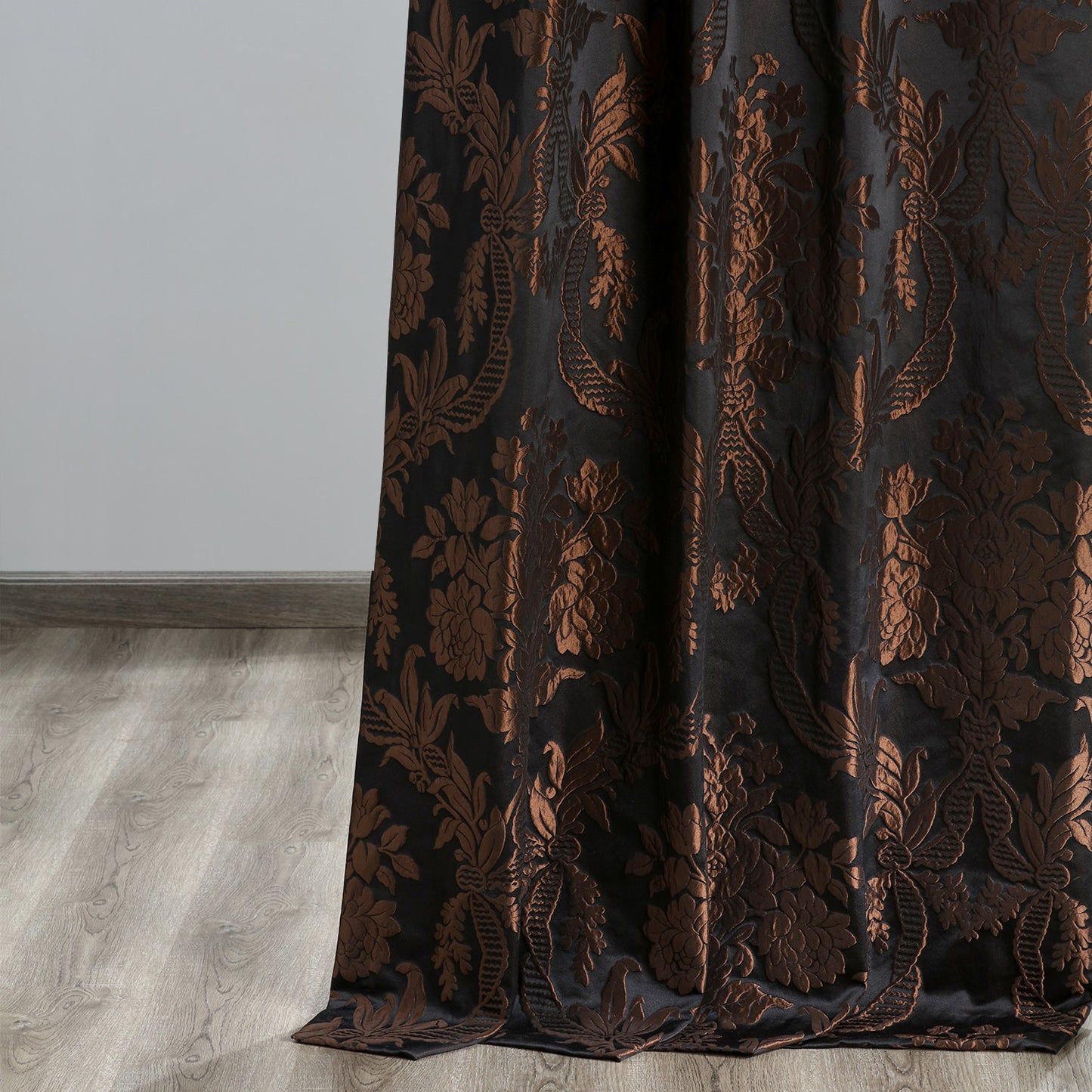 Magdelena Black & Copper Damask Faux Silk Jacquard Custom Curtain