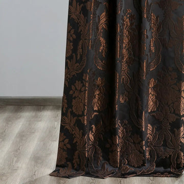 Magdelena Black & Copper Damask Faux Silk Jacquard Custom Curtain