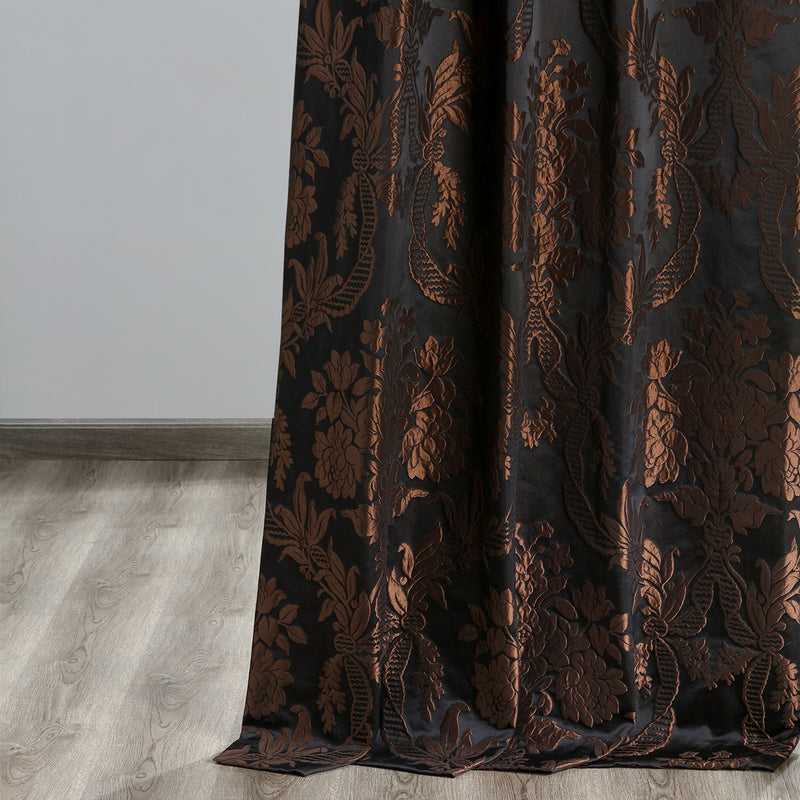 Magdelena Black & Copper Damask Faux Silk Jacquard Custom Curtain