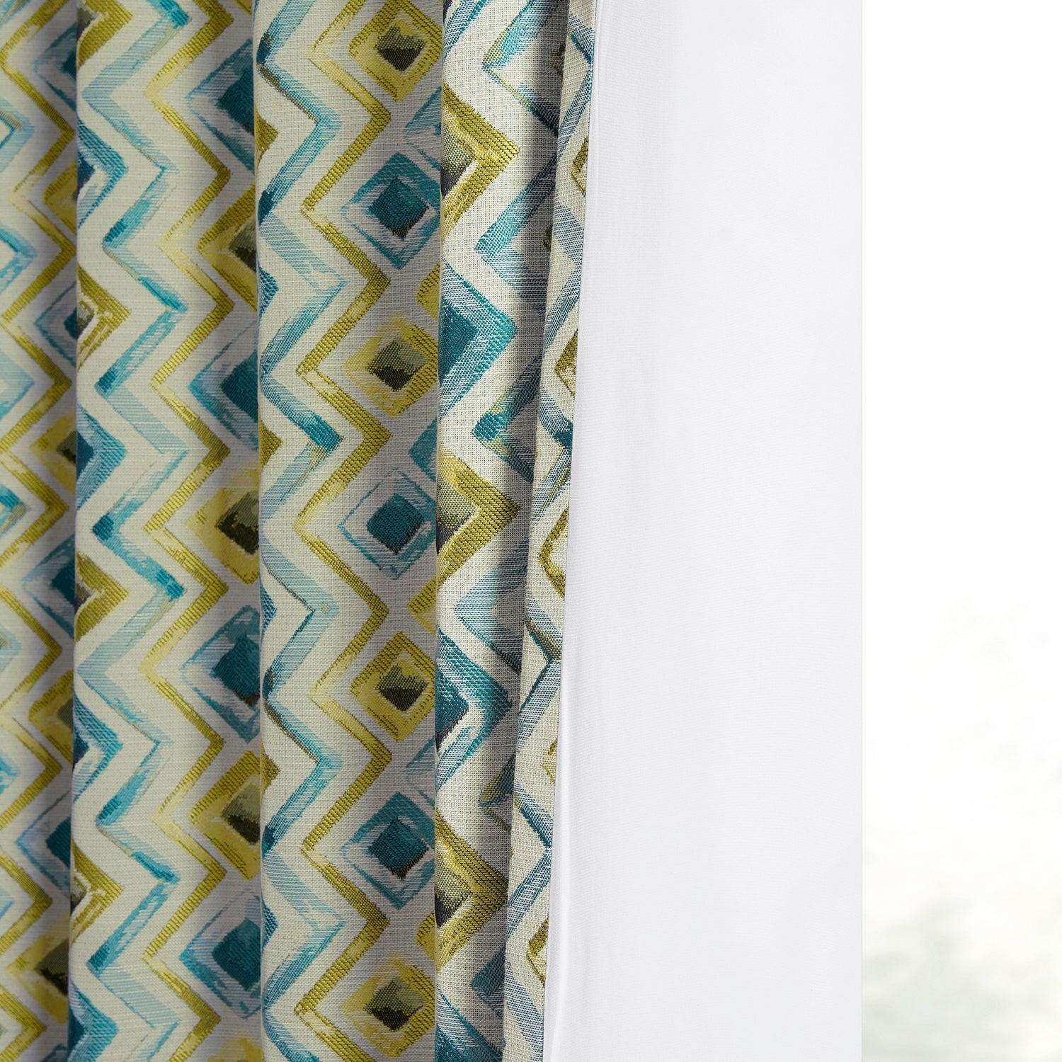 Zanni Multi Blue Green Faux Silk Jacquard Curtain - HalfPriceDrapes.com