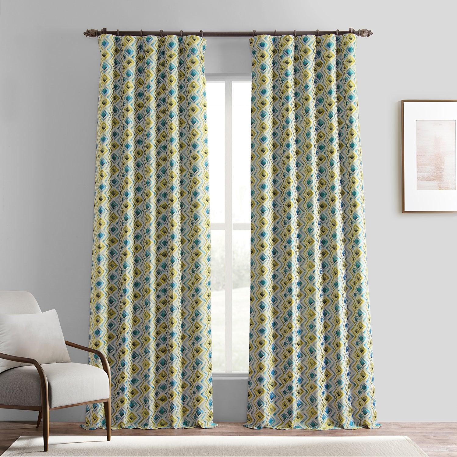 Zanni Multi Blue Green Faux Silk Jacquard Curtain - HalfPriceDrapes.com