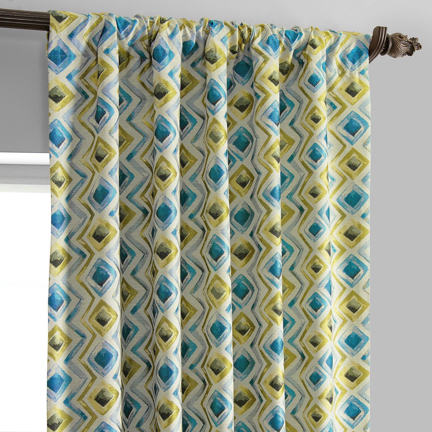 Zanni Multi Blue Green Faux Silk Jacquard Curtain - HalfPriceDrapes.com