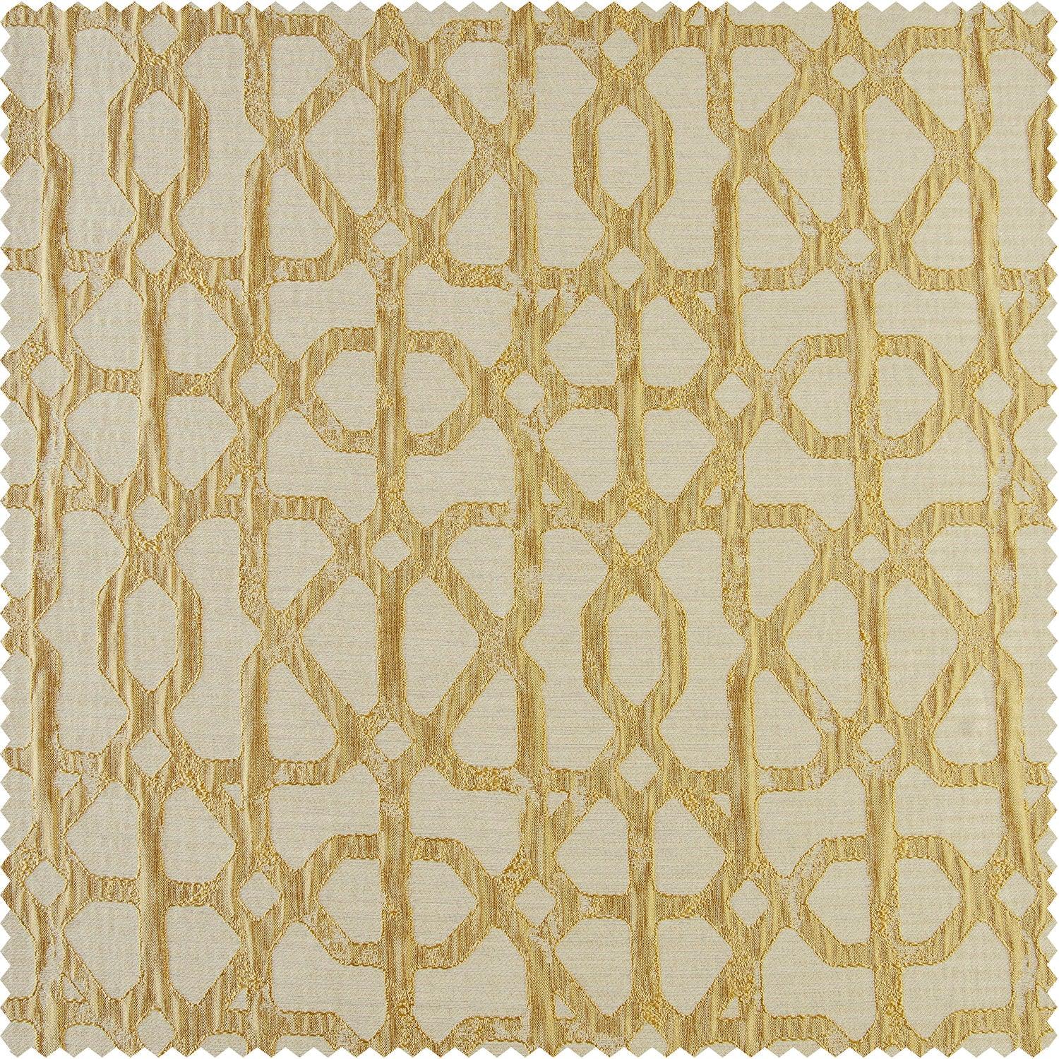 Metro Gold Geometric Faux Silk Jacquard Room Darkening Curtain