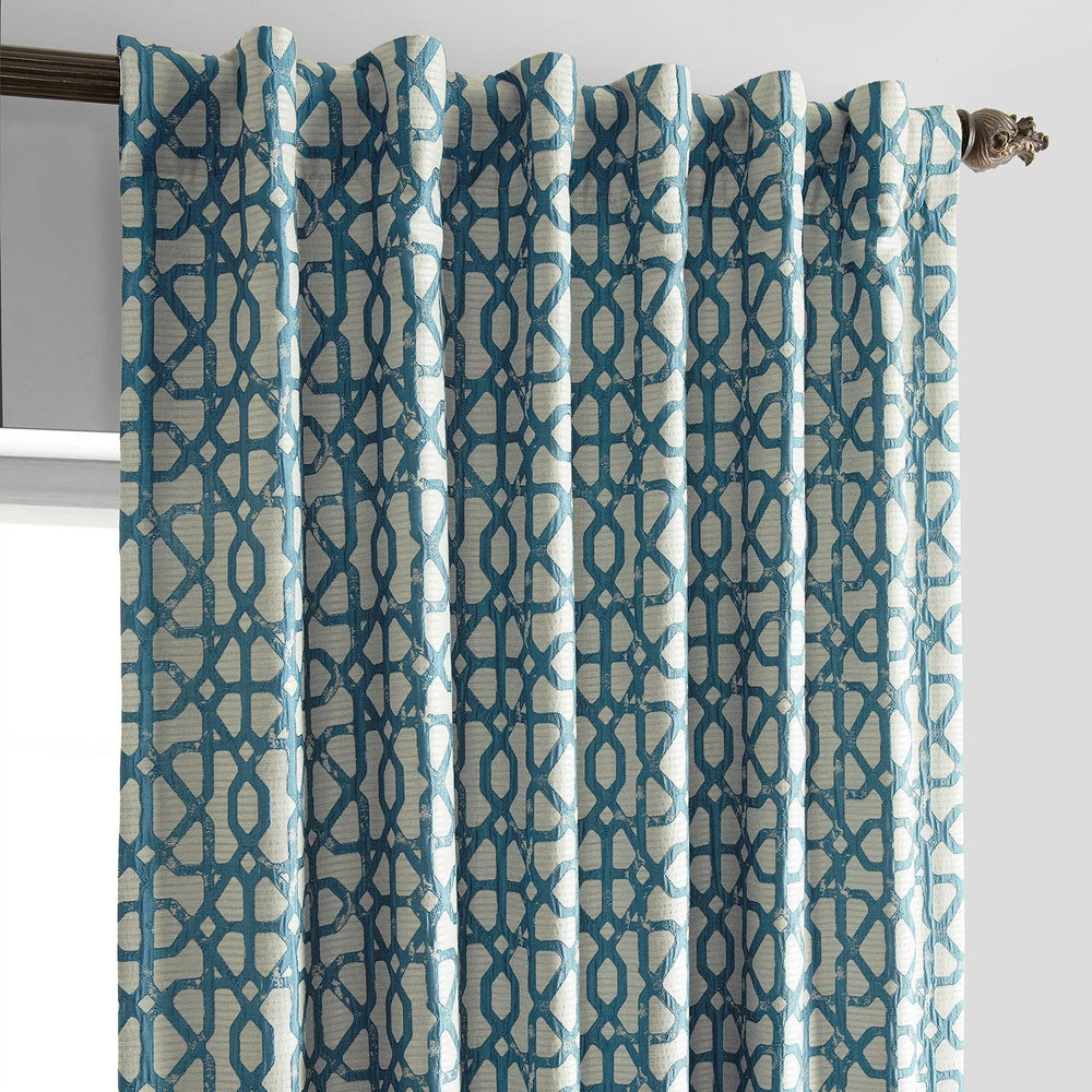 Metro Teal Blue Faux Silk Jacquard Curtain - HalfPriceDrapes.com