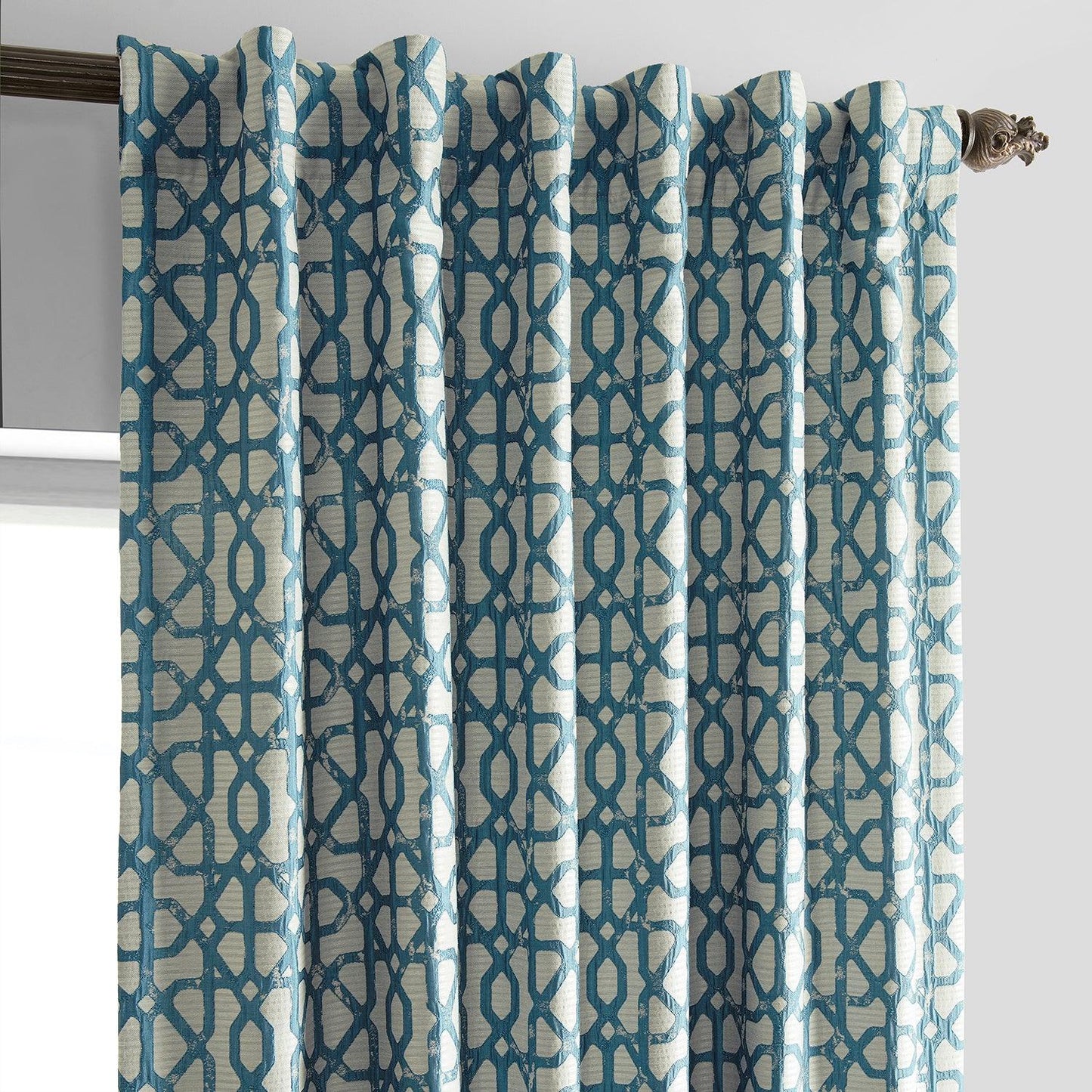 Metro Teal Blue Faux Silk Jacquard Curtain - HalfPriceDrapes.com