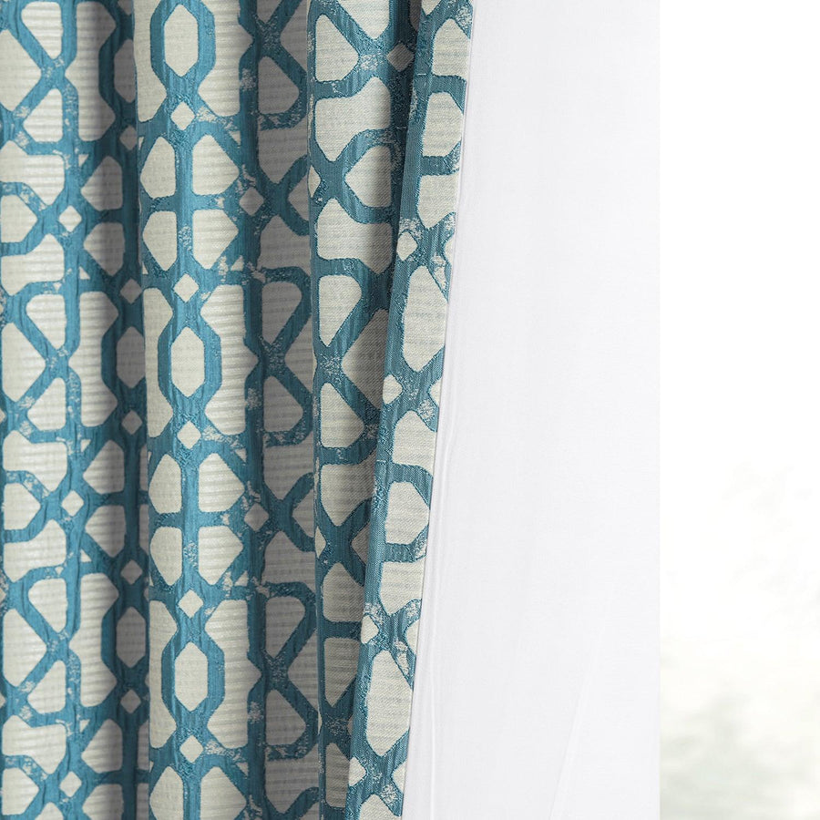 Metro Teal Blue Faux Silk Jacquard Curtain - HalfPriceDrapes.com