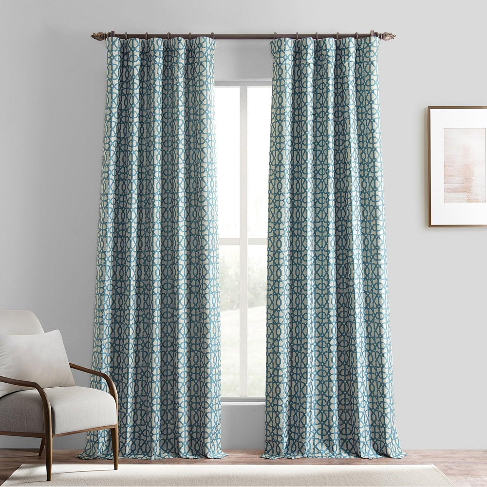 Metro Teal Blue Faux Silk Jacquard Curtain - HalfPriceDrapes.com