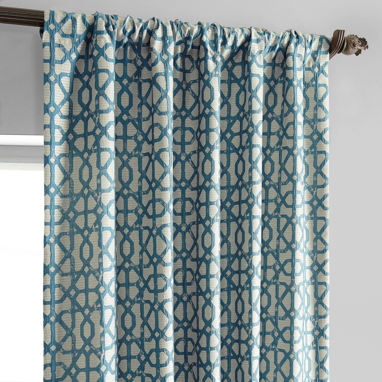 Metro Teal Blue Faux Silk Jacquard Curtain - HalfPriceDrapes.com