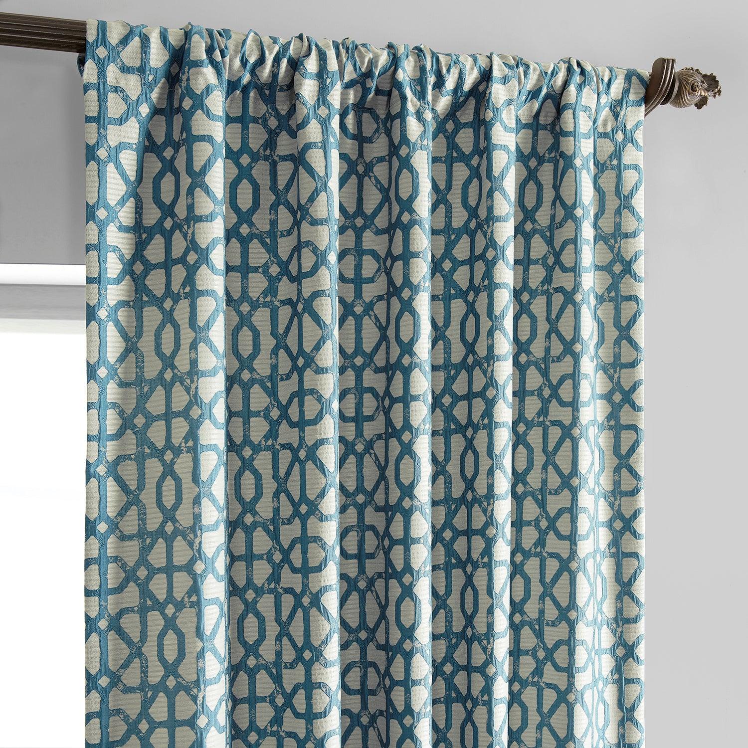 Metro Teal Blue Faux Silk Jacquard Curtain - HalfPriceDrapes.com