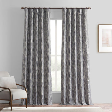 Tiger Striped Grey Faux Silk Jacquard Room Darkening Curtain