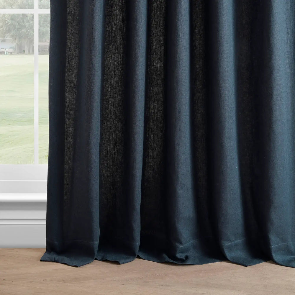 Native Navy French Linen Custom Curtain