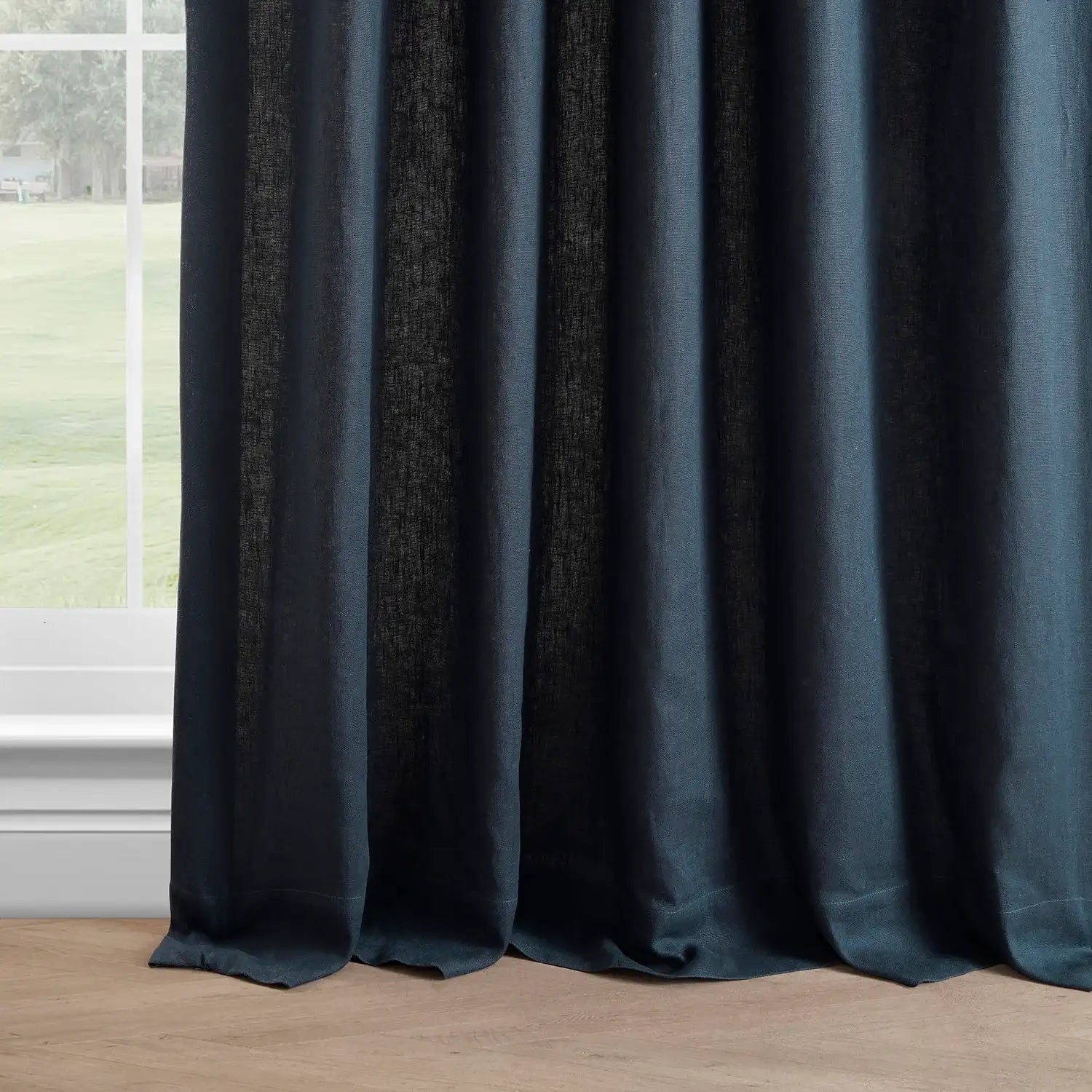 Native Navy French Linen Custom Curtain