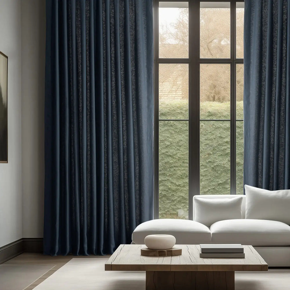 Native Navy French Linen Custom Curtain