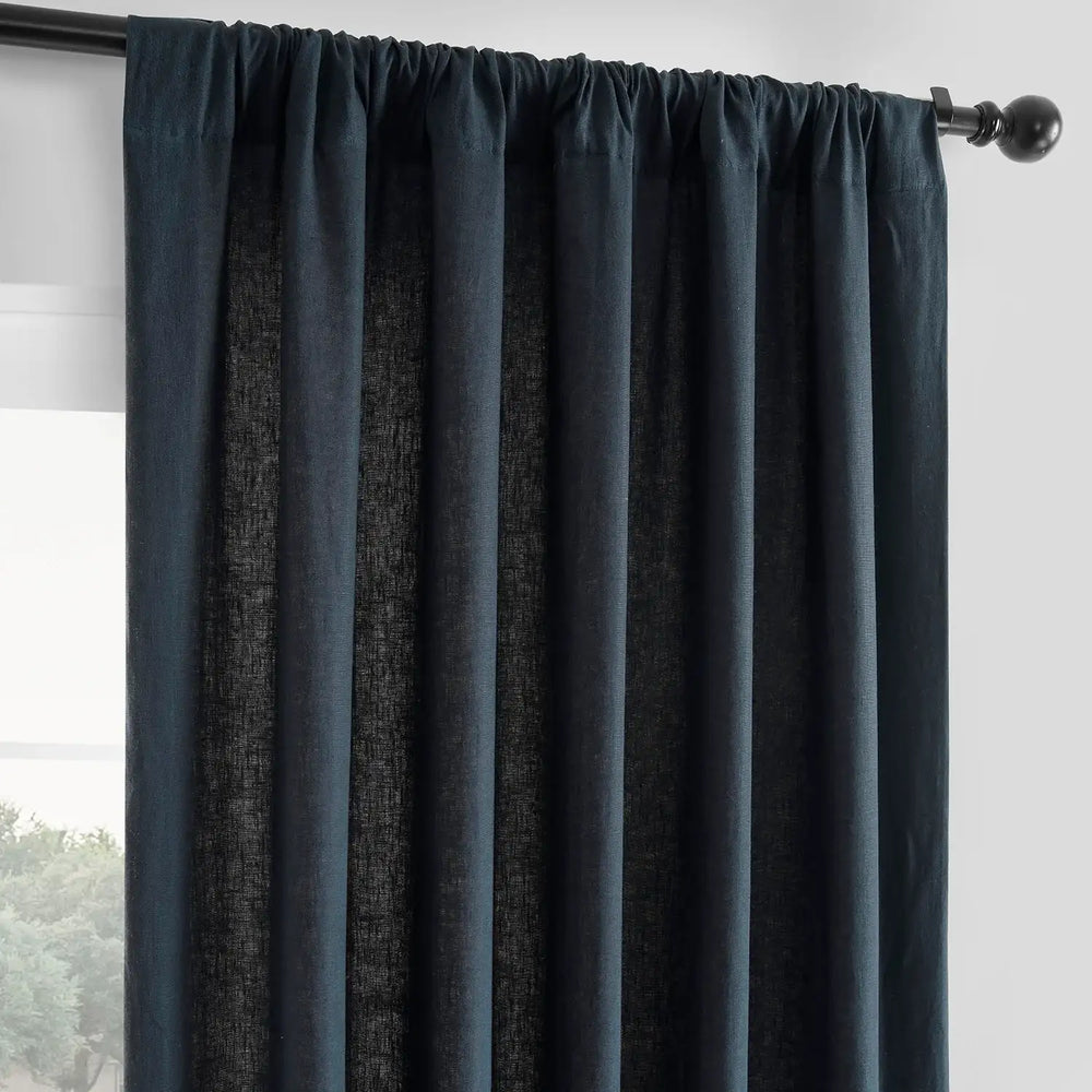 Native Navy French Linen Custom Curtain