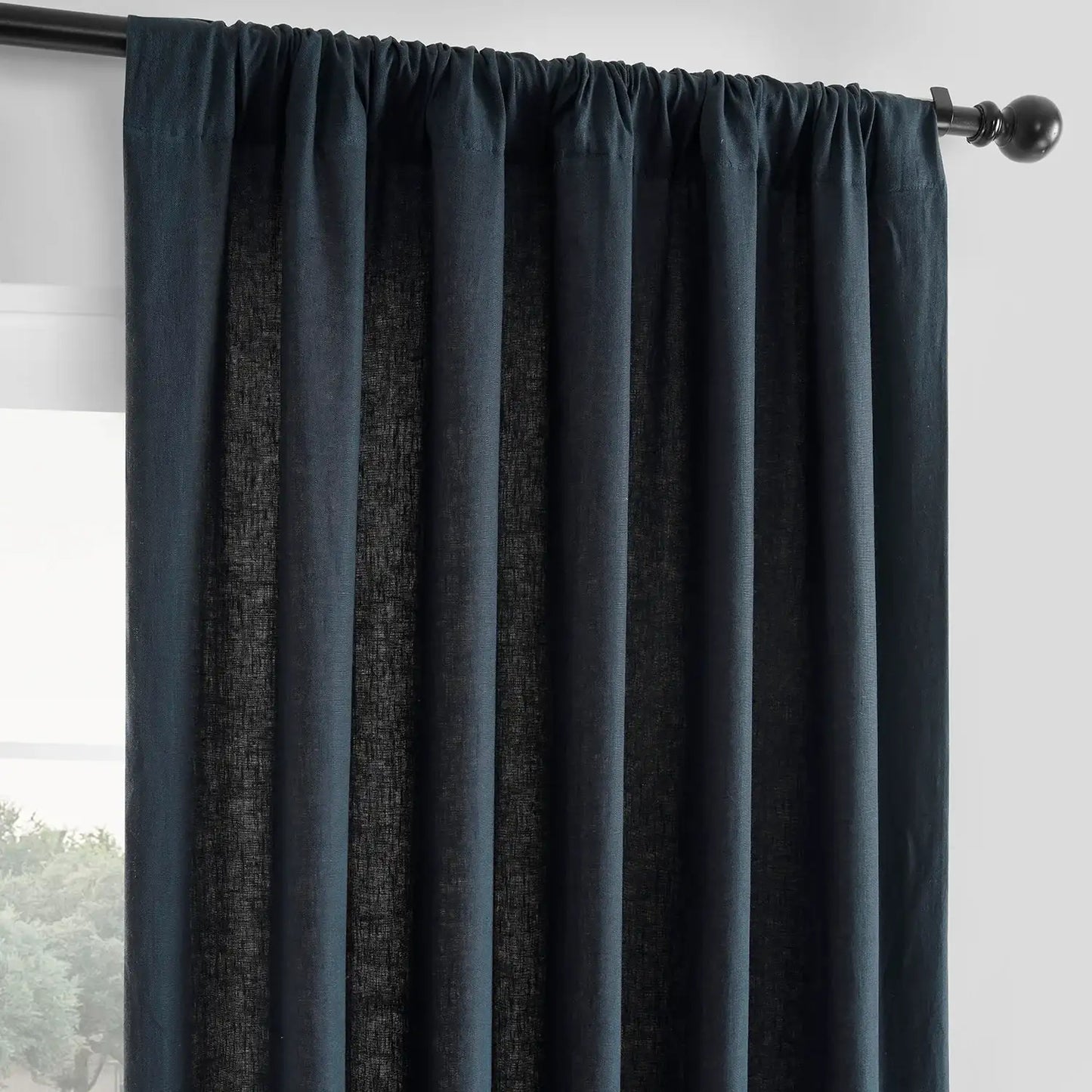 Native Navy French Linen Custom Curtain