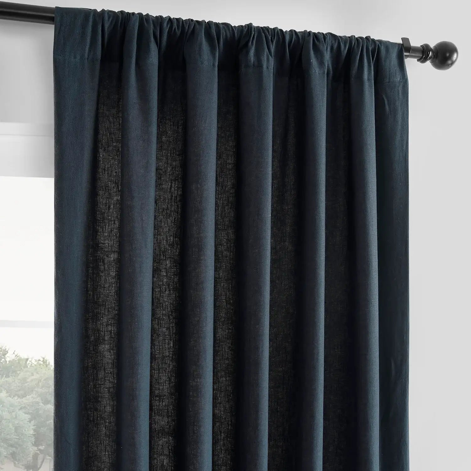 Native Navy French Linen Custom Curtain