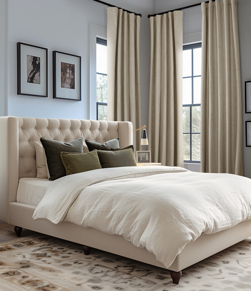 Light Tan Thermal Cross Linen Weave Custom Curtain