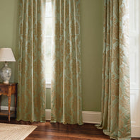 Magdelena Jade & Gold Damask Faux Silk Jacquard Custom Curtain