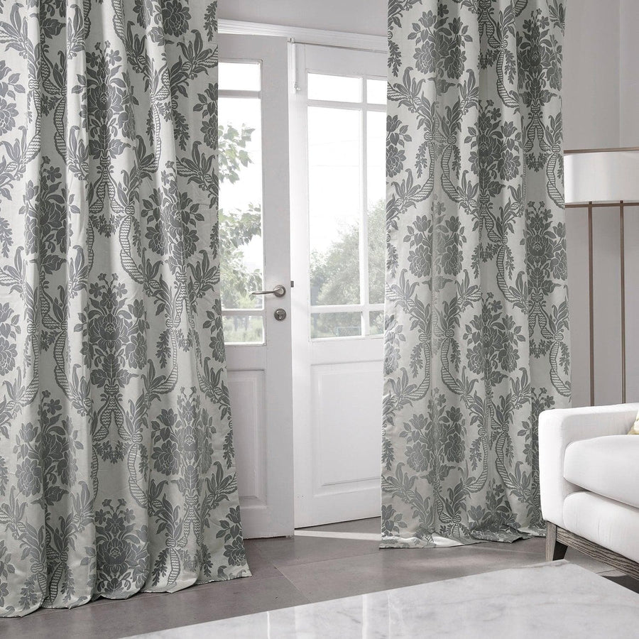 Magdelena Silver & Blue Faux Silk Jacquard Custom Curtain - HalfPriceDrapes.com