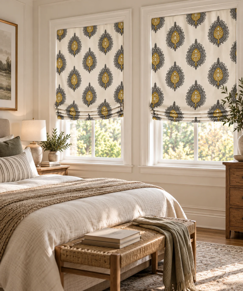 Mayan Gold Emblem Printed Cotton Roman Shade