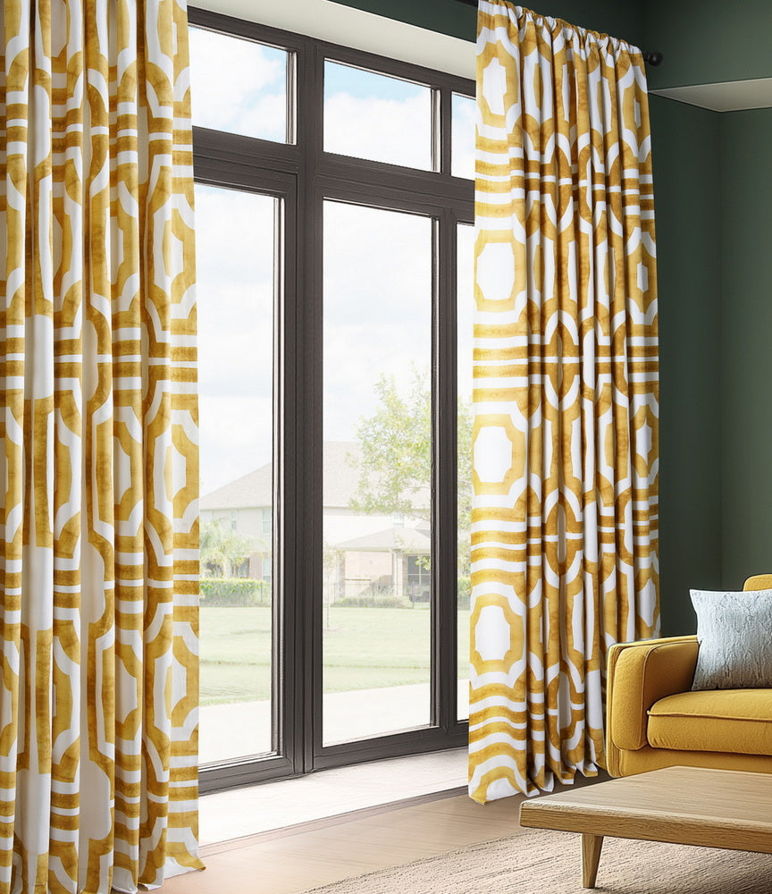 Mecca Gold Geometric Printed Cotton Custom Curtain