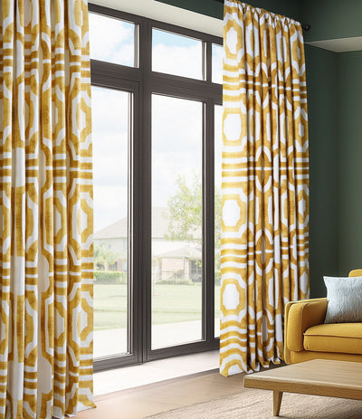Mecca Gold Geometric Printed Cotton Custom Curtain