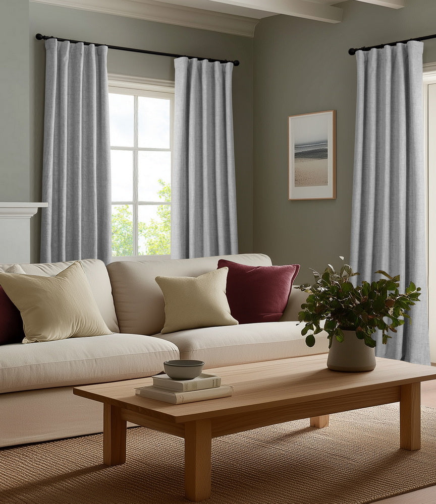 Millennial Grey Thermal Cross Linen Weave Custom Curtain